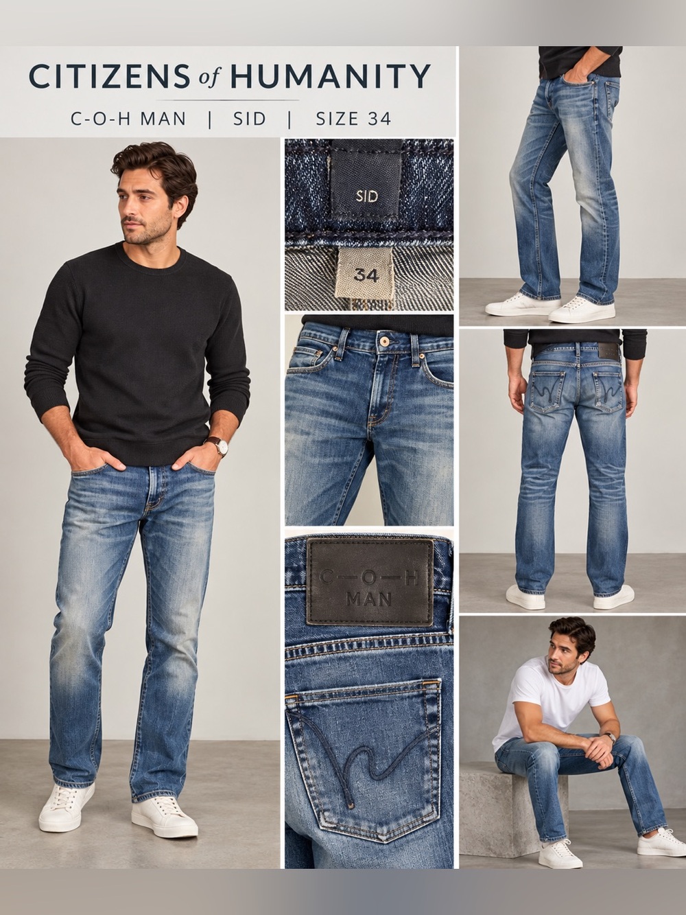 Citizens of Humanity C-O-H Man SID Jeans Mens 34x31 Blue Made USA